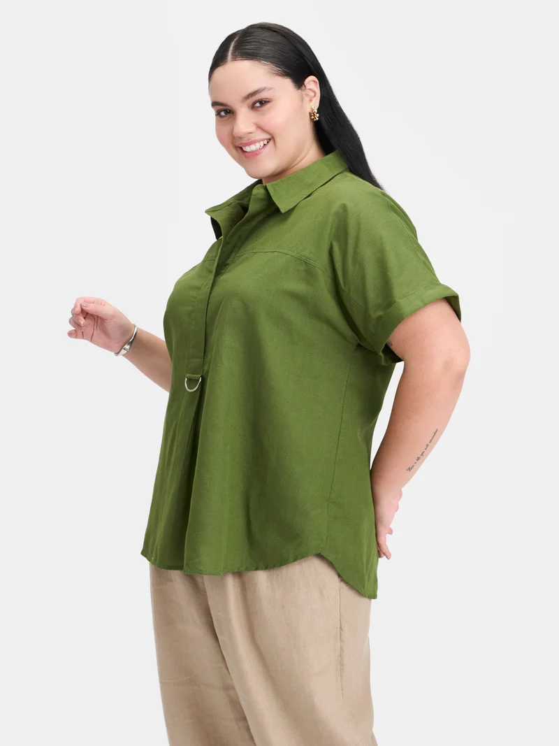 Nitar|Linen D-Ring Utility Collared Top