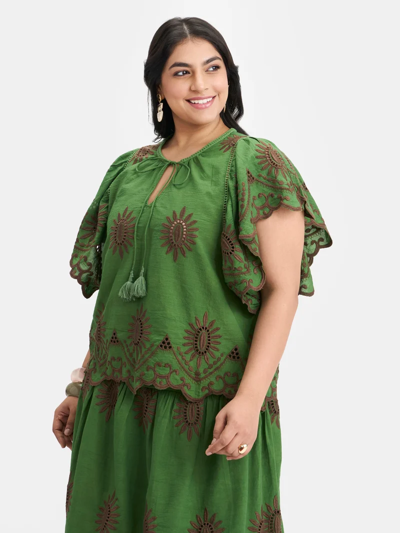 Zinal|100% Cotton Schiffli Tie-Up Top