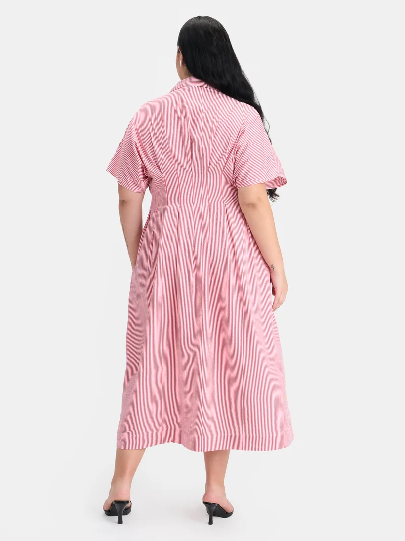 Zaira|100% Cotton Pleated Button Shirt Dress