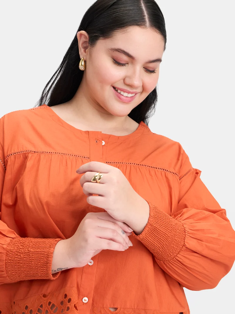 Diara|100% Cotton Scallop Blouse