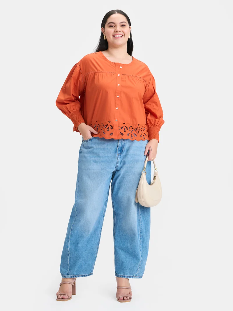 Diara|100% Cotton Scallop Blouse