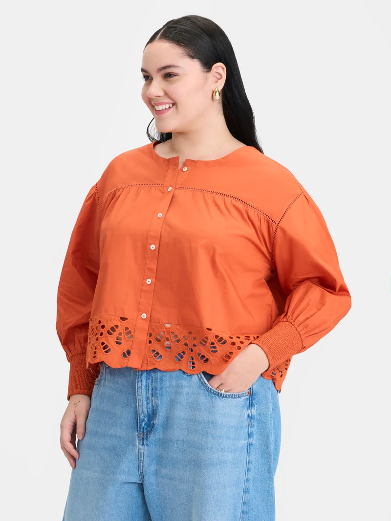 Diara|100% Cotton Scallop Blouse