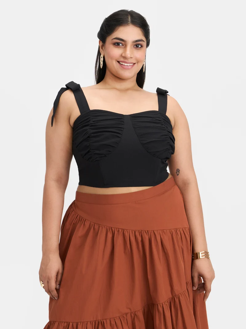 Monroe|Crepe Stretch Bow Strap Bustier Top