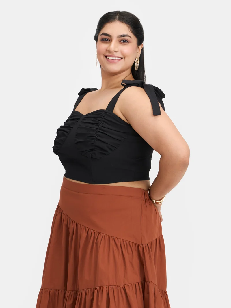 Monroe|Crepe Stretch Bow Strap Bustier Top