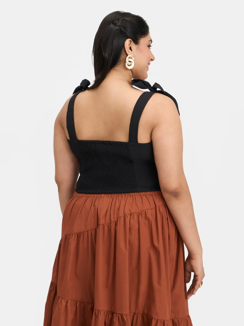 Monroe|Crepe Stretch Bow Strap Bustier Top