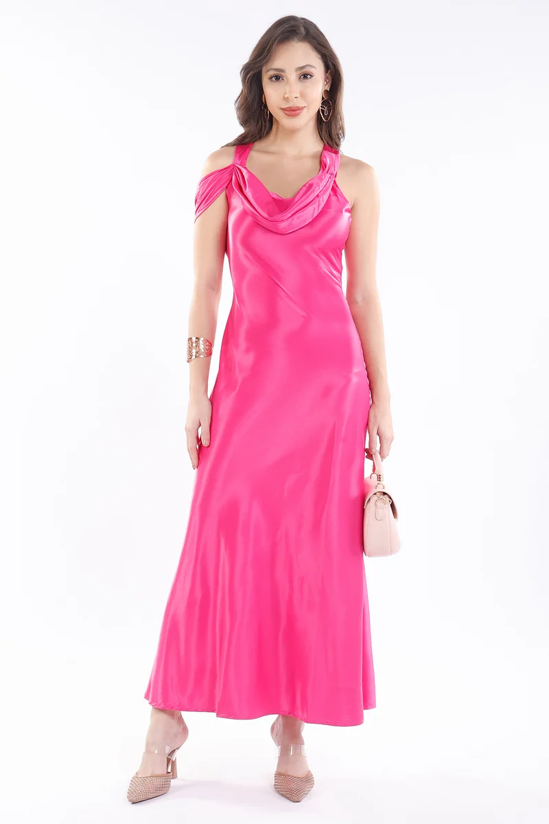 Ari|Satin Cowl Neck Slim Dress