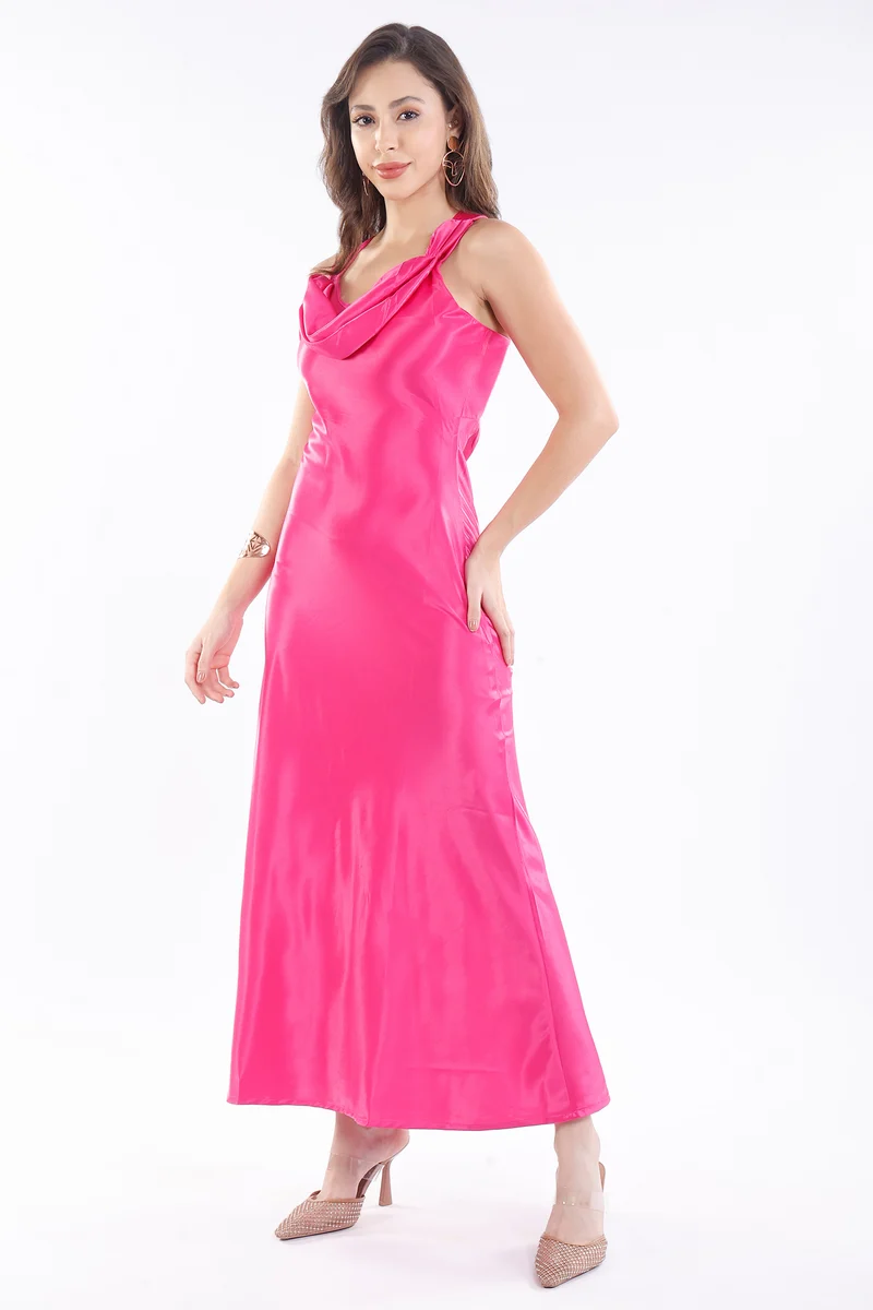 Ari|Satin Cowl Neck Slim Dress