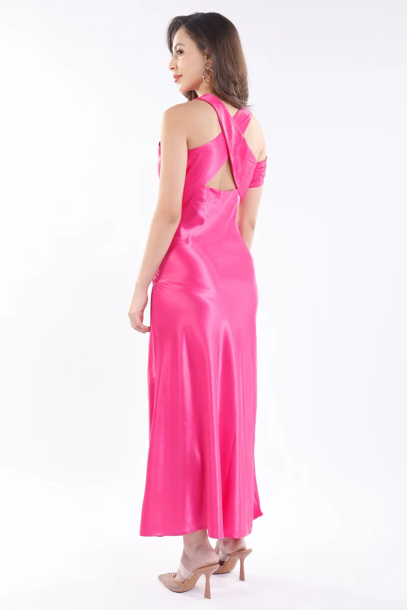 Ari|Satin Cowl Neck Slim Dress