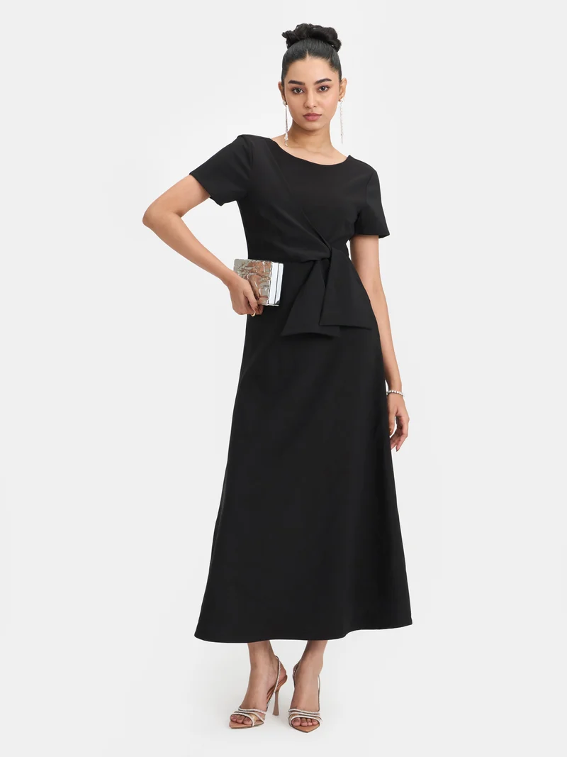 Leya|Satin Front Tie Maxi Dress