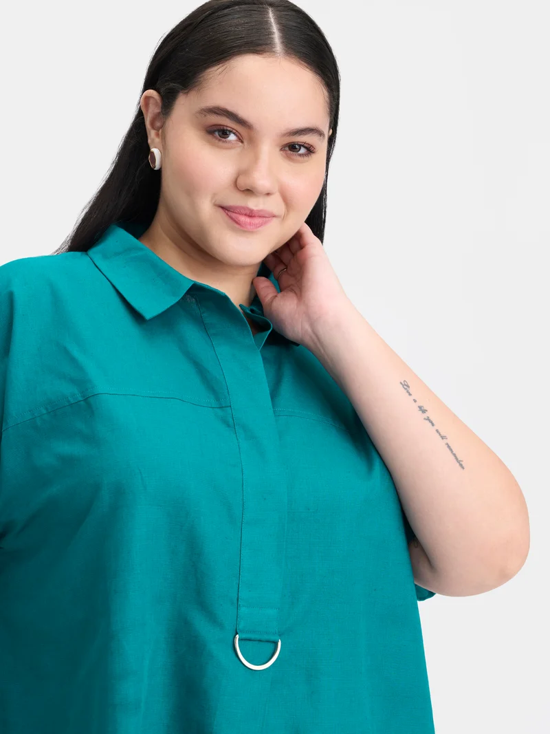 Nita|Linen D-Ring Utility Collared Top