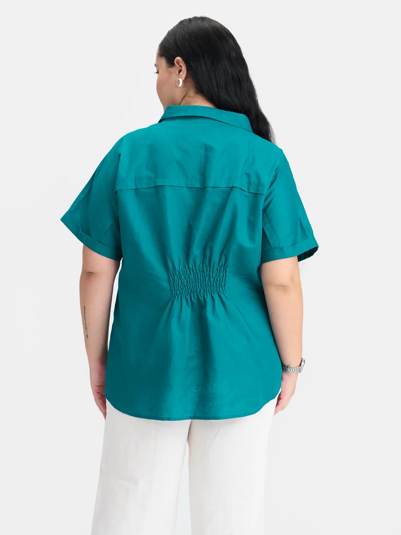 Nita|Linen D-Ring Utility Collared Top