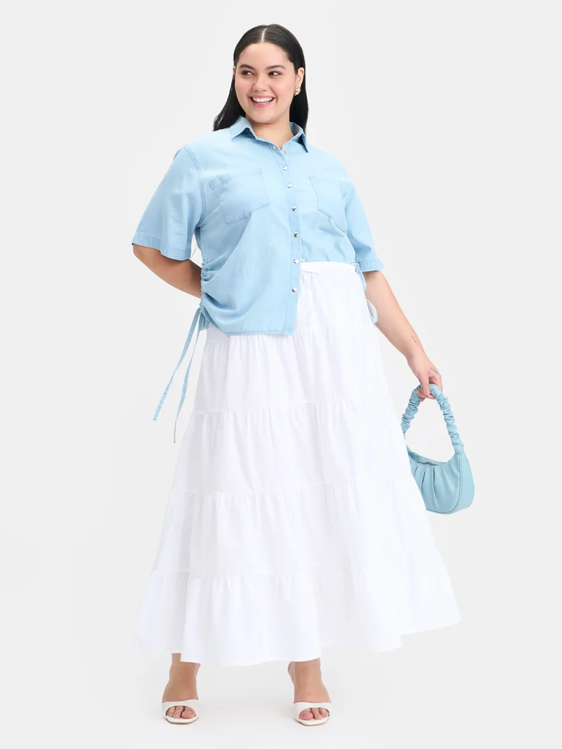 Colette Btc|100% Cotton Side Drawcords Denim Shirt