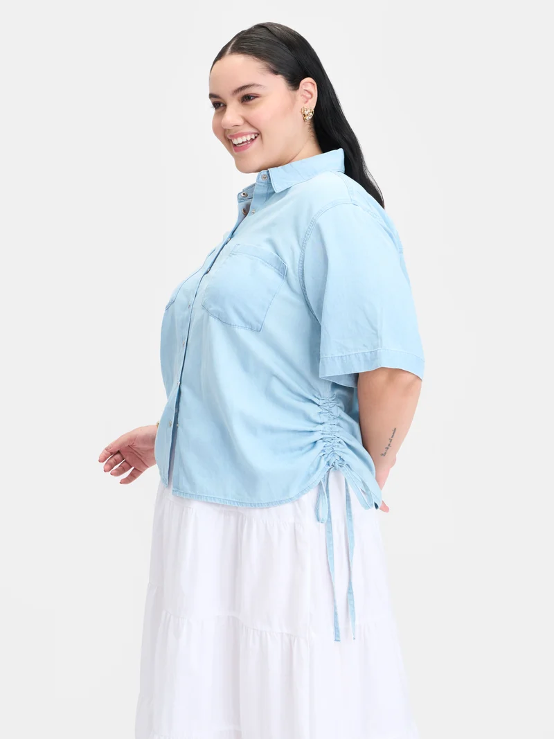 Colette Btc|100% Cotton Side Drawcords Denim Shirt