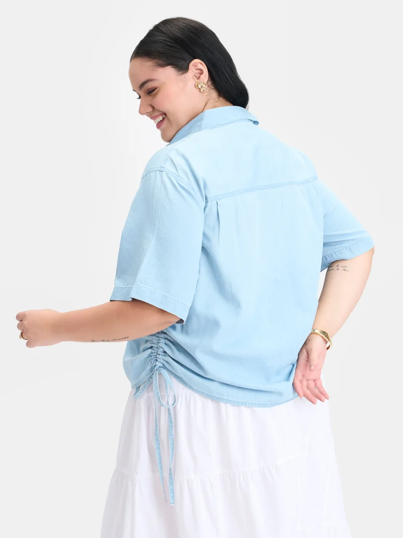 Colette Btc|100% Cotton Side Drawcords Denim Shirt