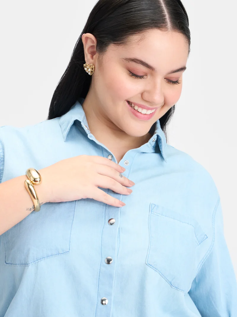 Colette Btc|100% Cotton Side Drawcords Denim Shirt