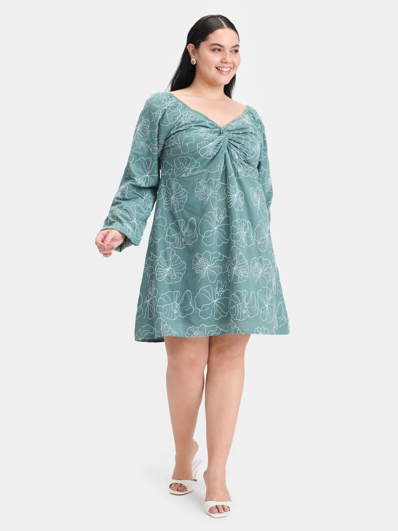 Zina|100% Cotton Embroidered Mini Dress