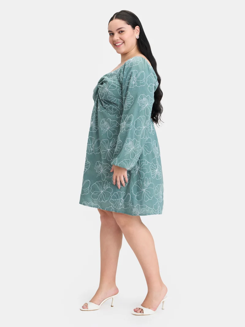 Zina|100% Cotton Embroidered Mini Dress