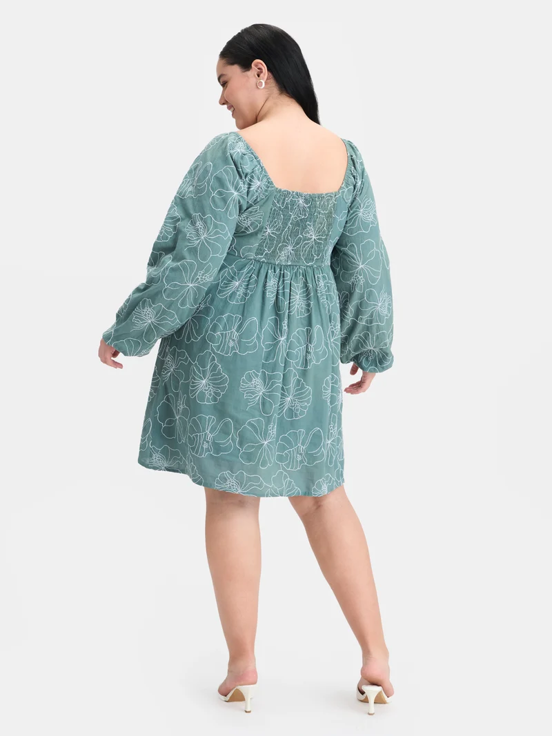 Zina|100% Cotton Embroidered Mini Dress