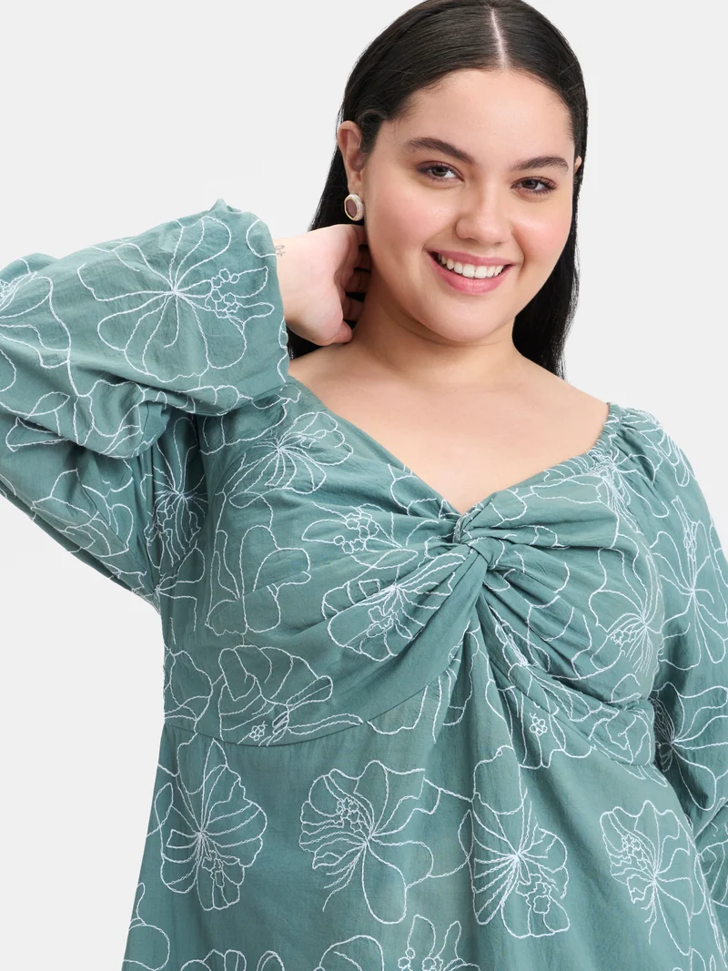 Zina|100% Cotton Embroidered Mini Dress