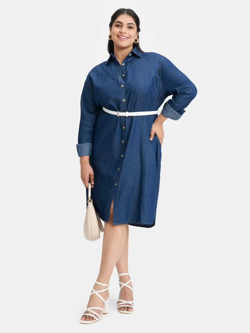 Harbor|100% Cotton Denim Shirt Dress