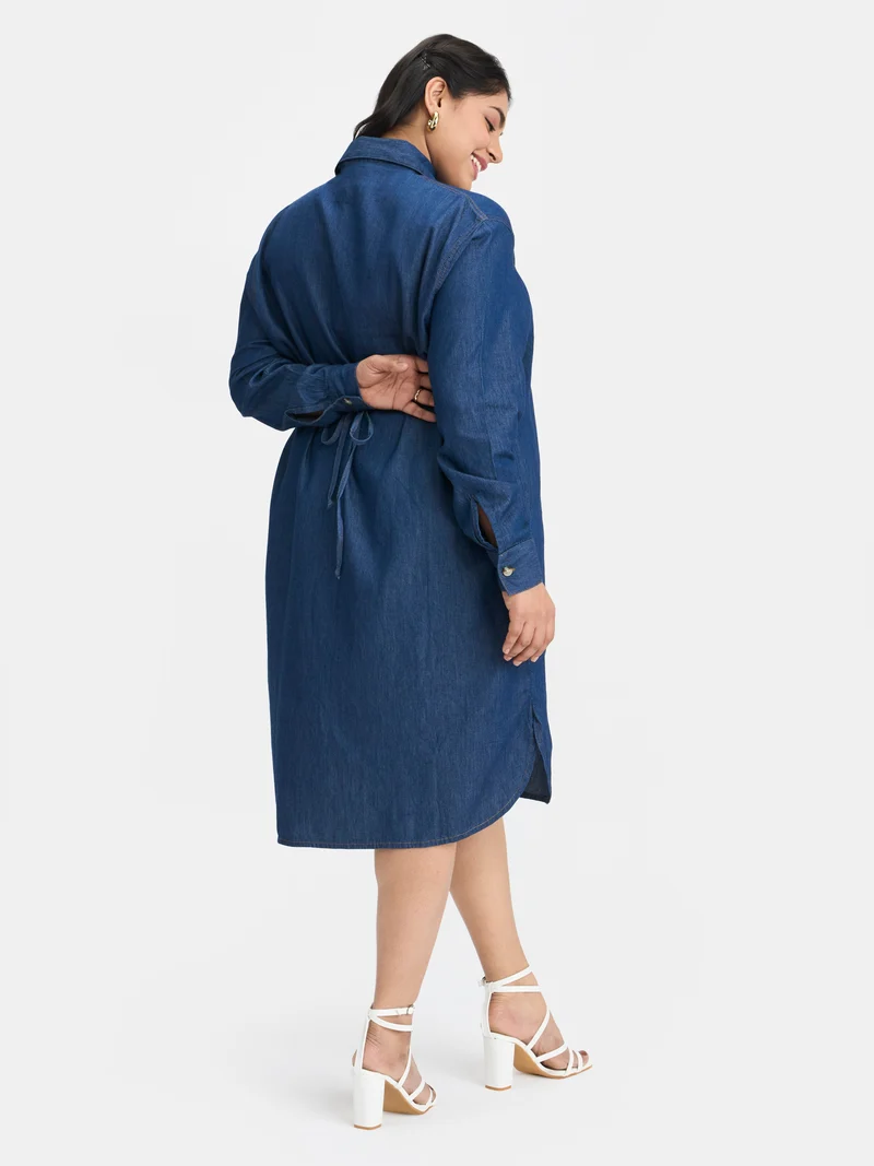 Harbor|100% Cotton Denim Shirt Dress