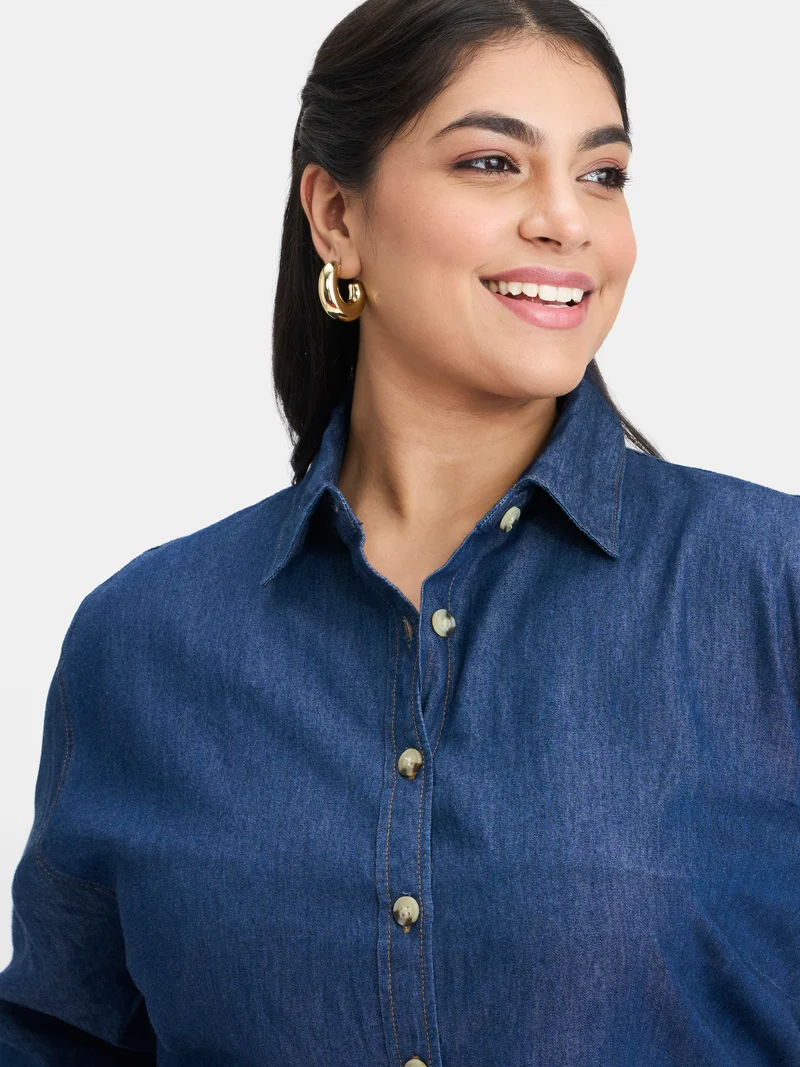 Harbor|100% Cotton Denim Shirt Dress
