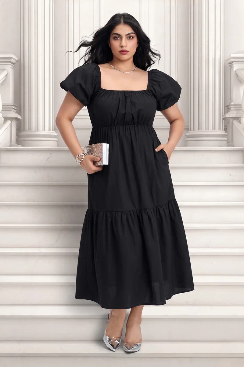 Yuki|100% Cotton Puff Sleeve Maxi Dress