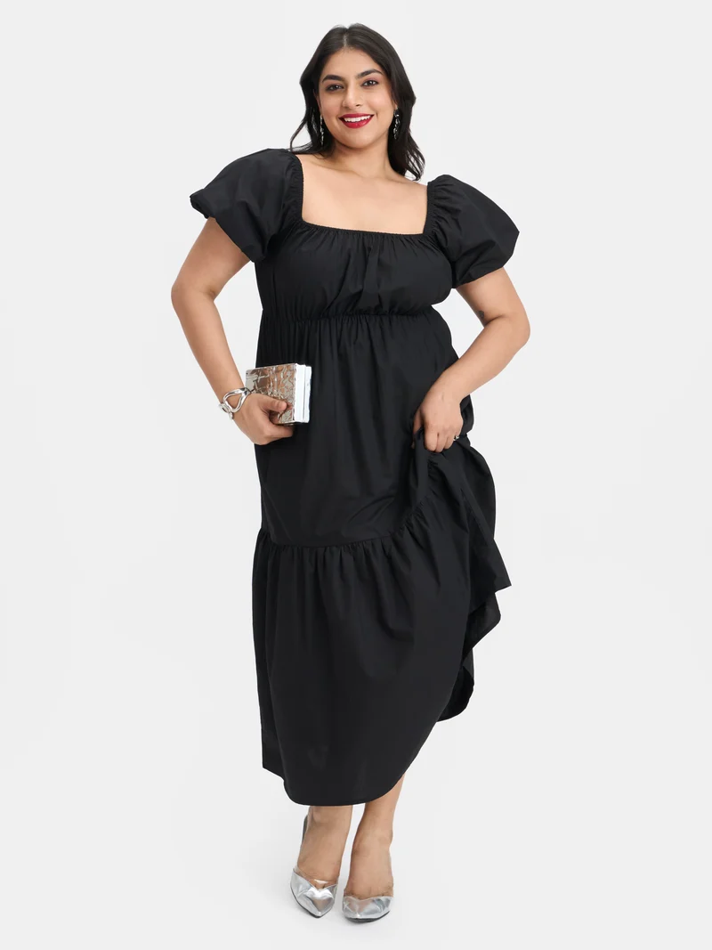 Yuki|100% Cotton Puff Sleeve Maxi Dress