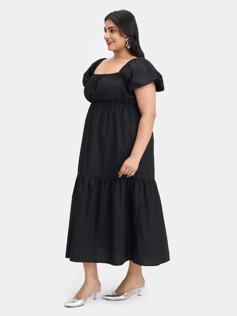 Yuki|100% Cotton Puff Sleeve Maxi Dress