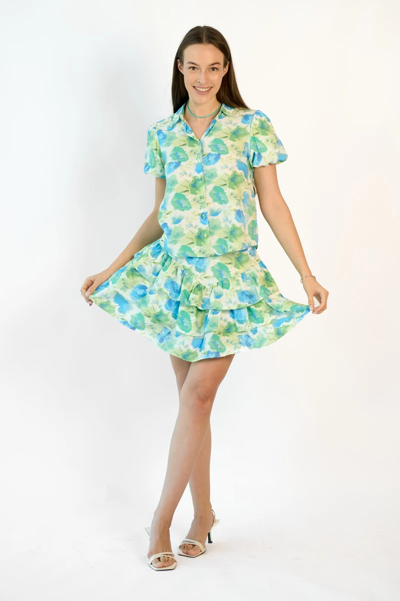 Rayla Shirt|100% Viscose Floral Puff Sleeve Shirt