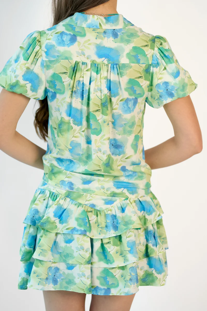 Rayla Shirt|100% Viscose Floral Puff Sleeve Shirt