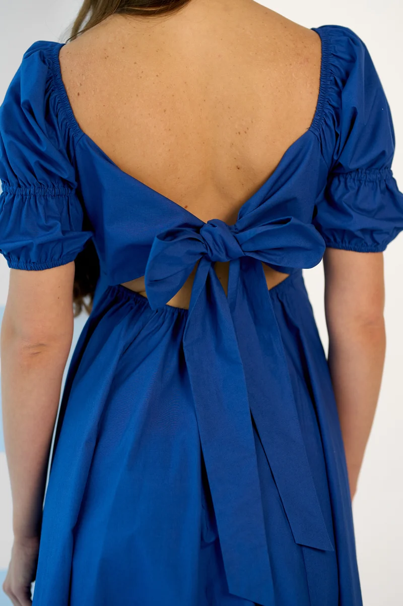 Mireya|100% Cotton Square Neck Puff Midi Dress