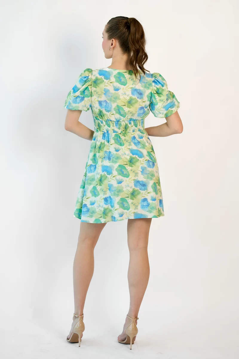 Zarael | 100% Viscose Puff Sleeve Mini Dress