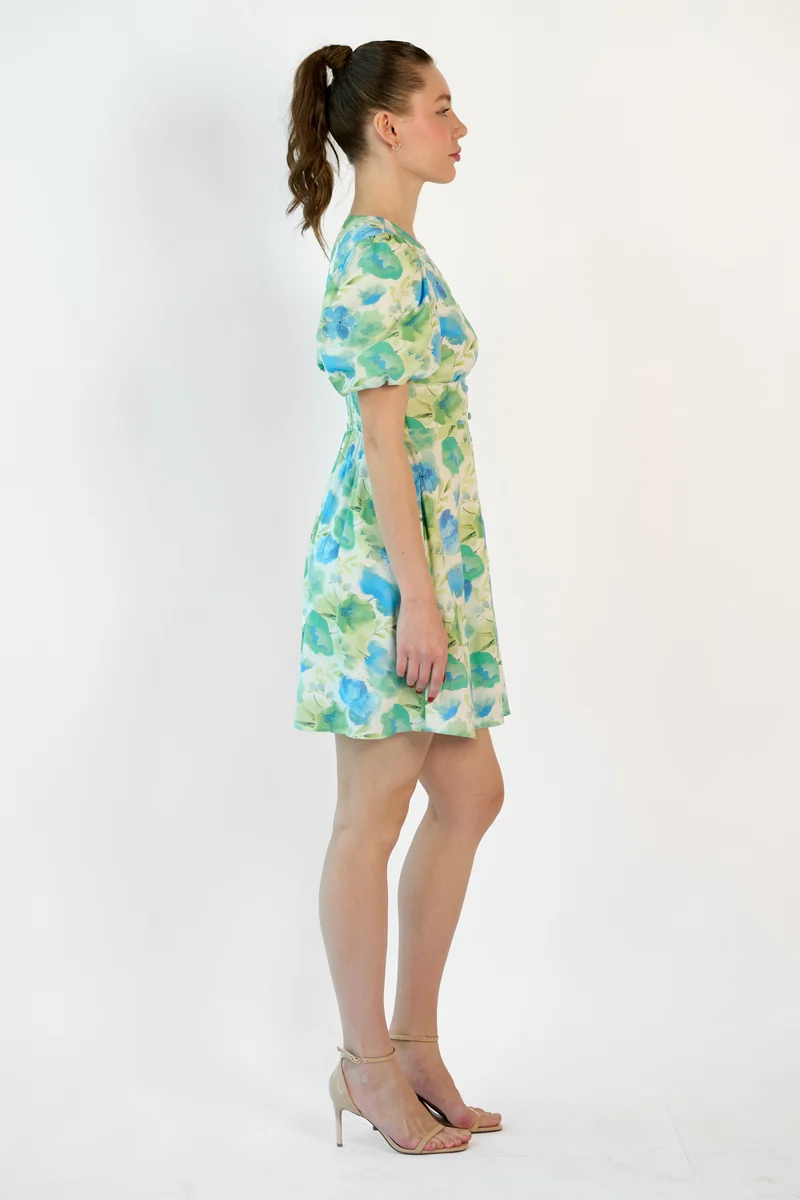 Zarael | 100% Viscose Puff Sleeve Mini Dress