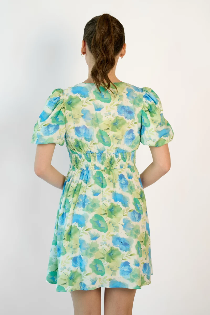 Zarael | 100% Viscose Puff Sleeve Mini Dress