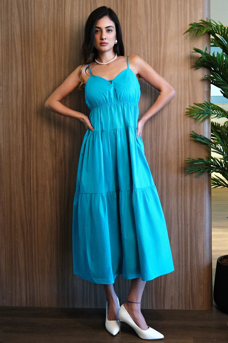 Penyl|100% Cotton Back Tie-Up Detail Tier Dress