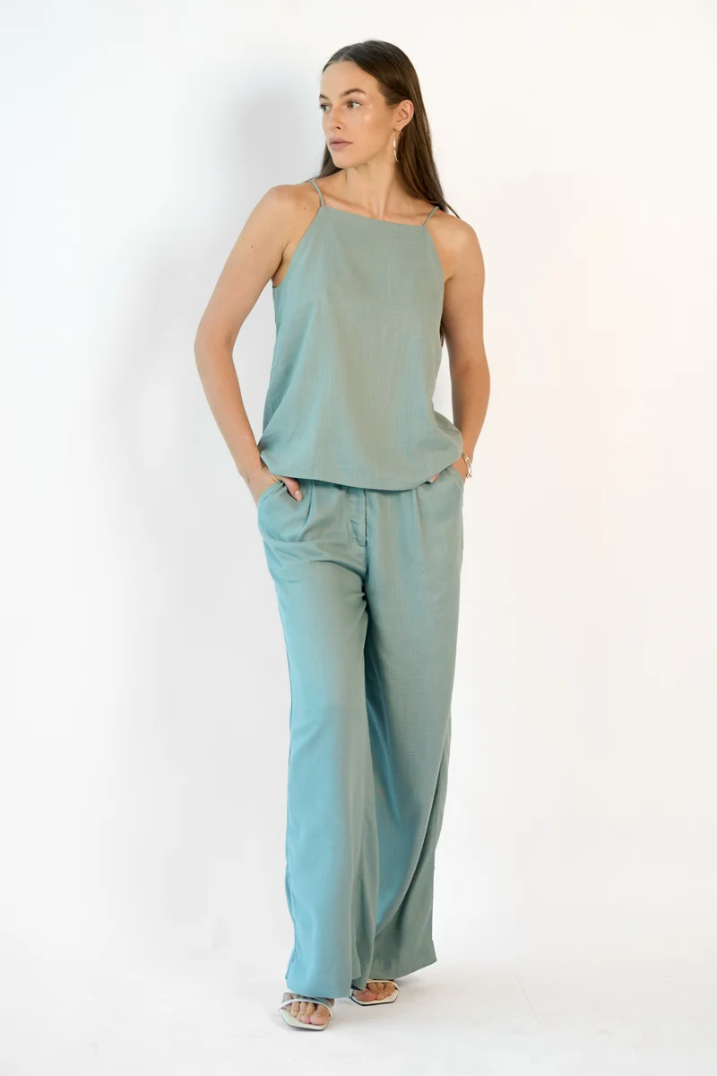 Misha|Linen Minimalist Strappy Top