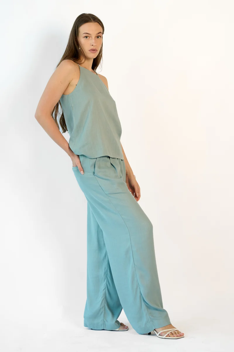 Misha|Linen Minimalist Strappy Top
