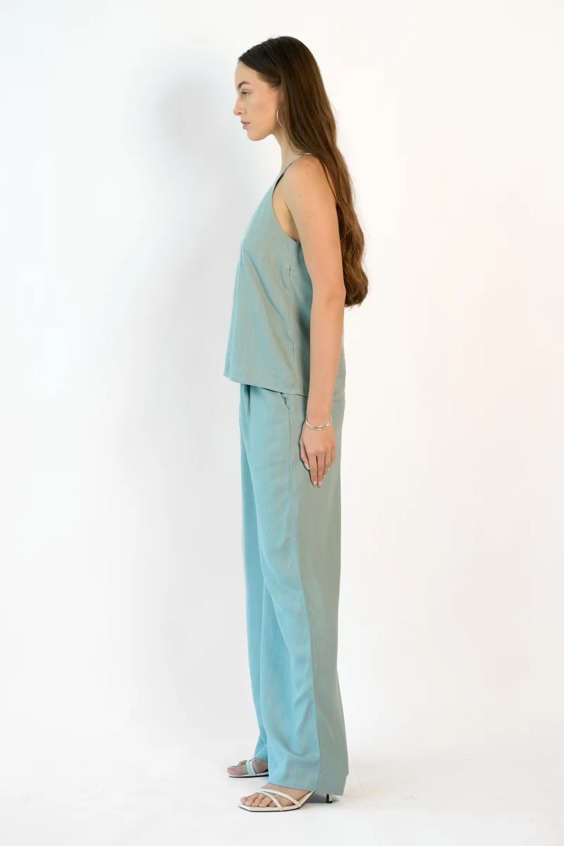 Misha|Linen Minimalist Strappy Top