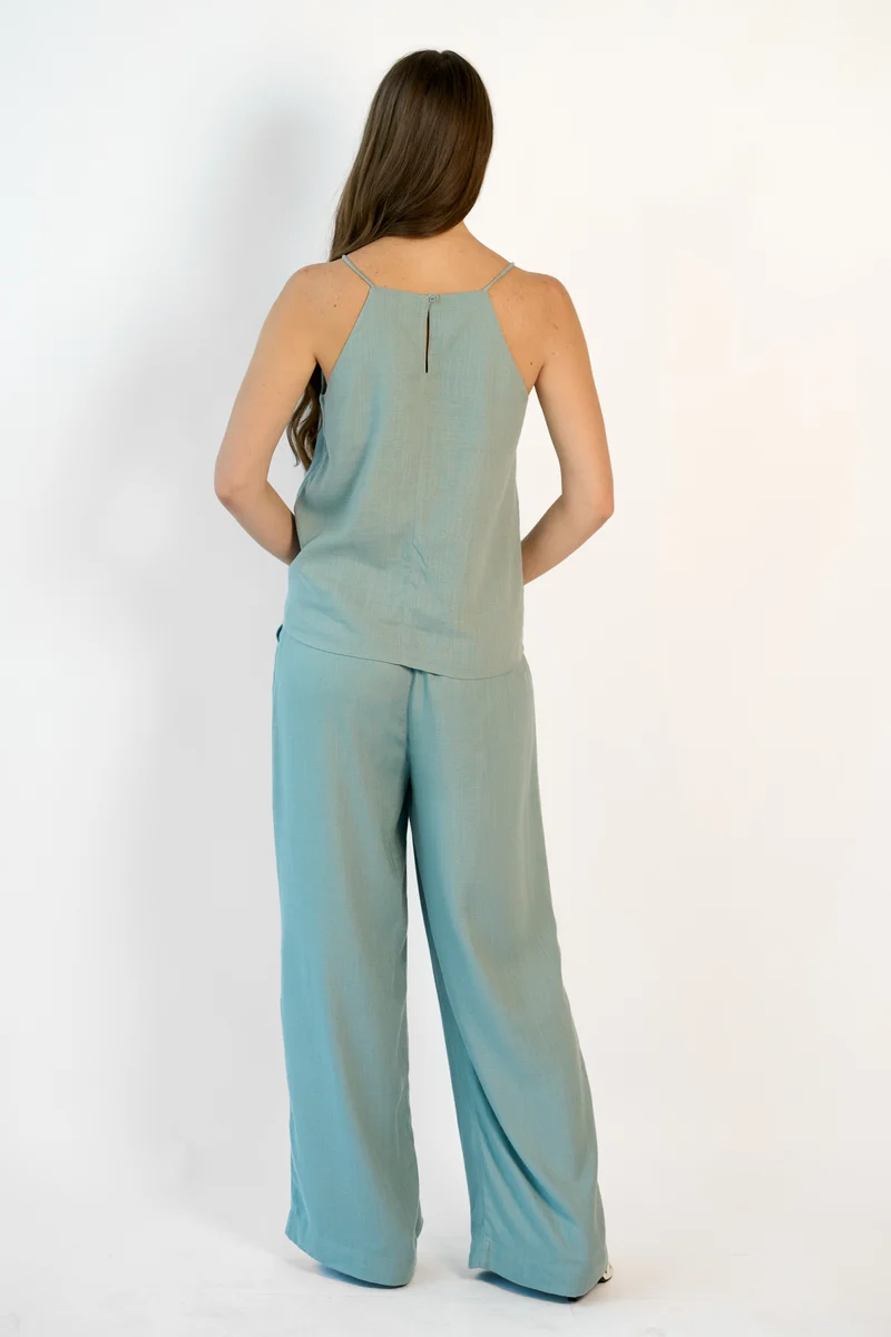 Misha|Linen Minimalist Strappy Top