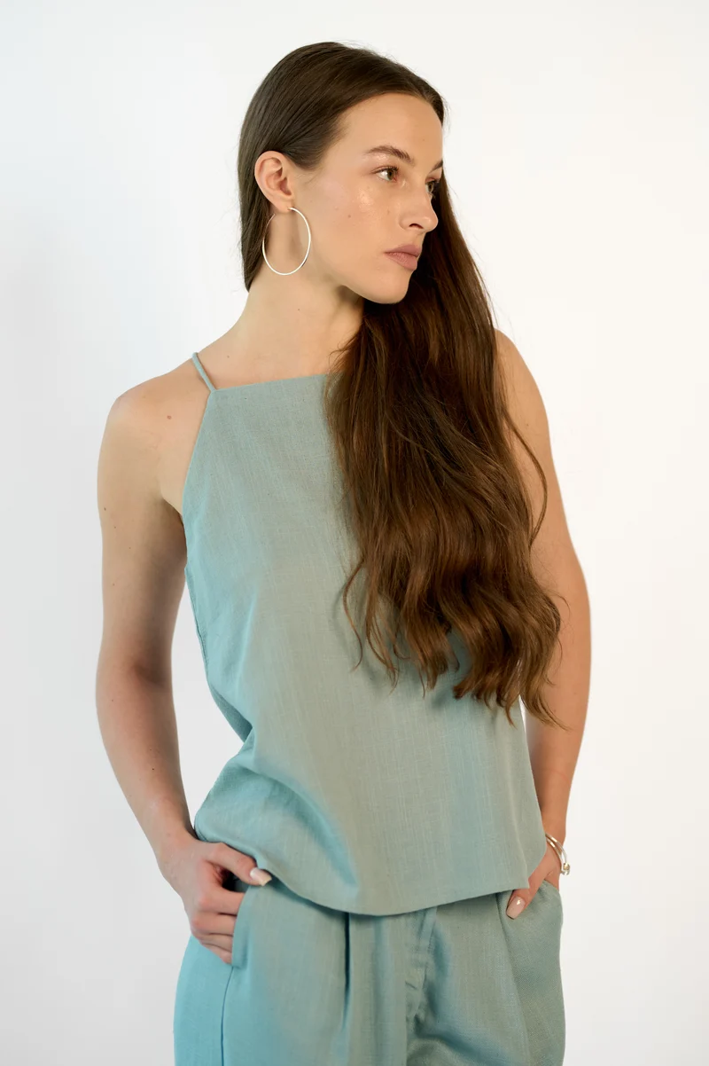Misha|Linen Minimalist Strappy Top