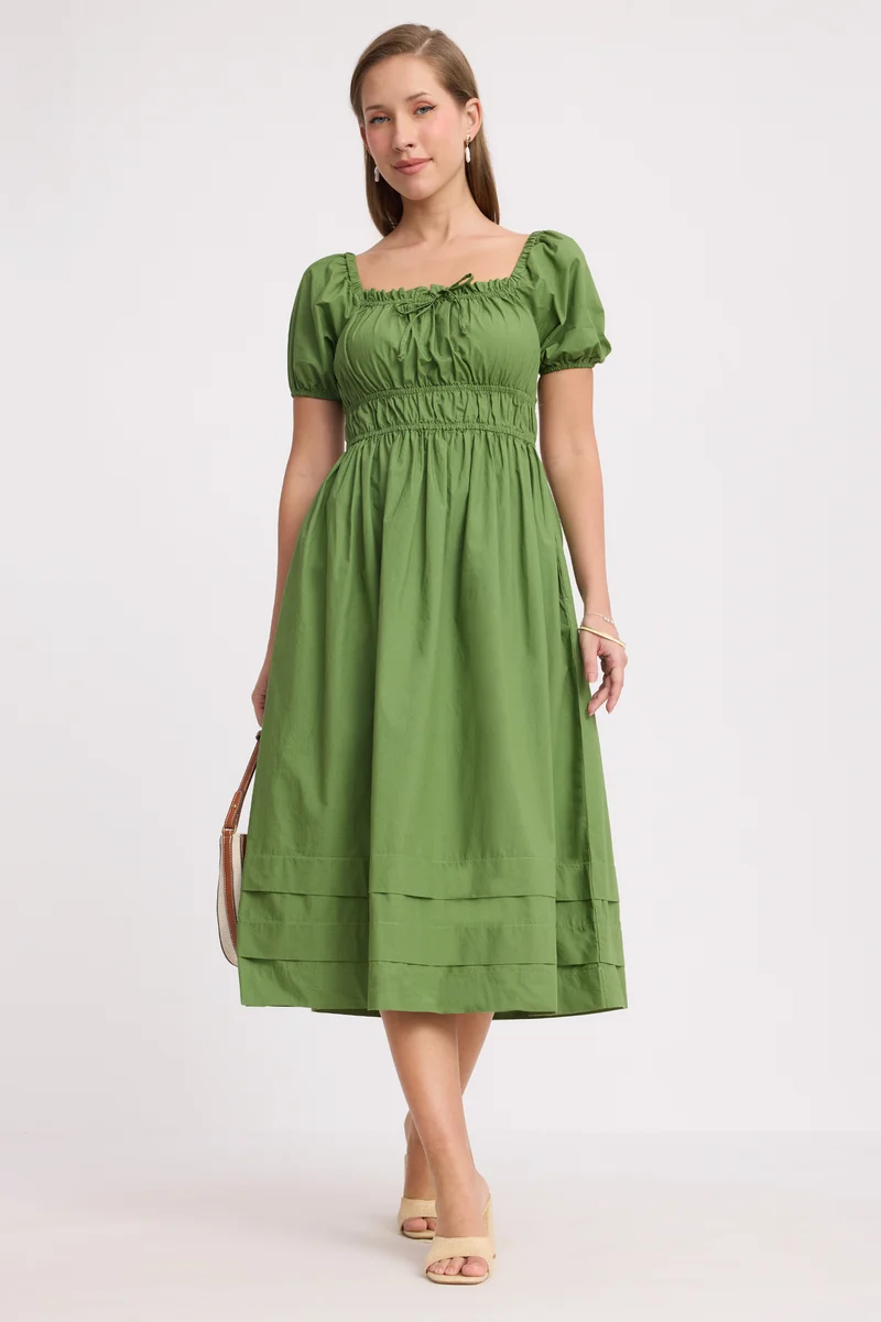 Kona|100% Cotton Waist Gathered Dress