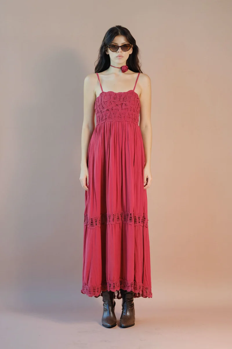 Crissy|100% Viscose Maxi Dress Strappy Lace Style