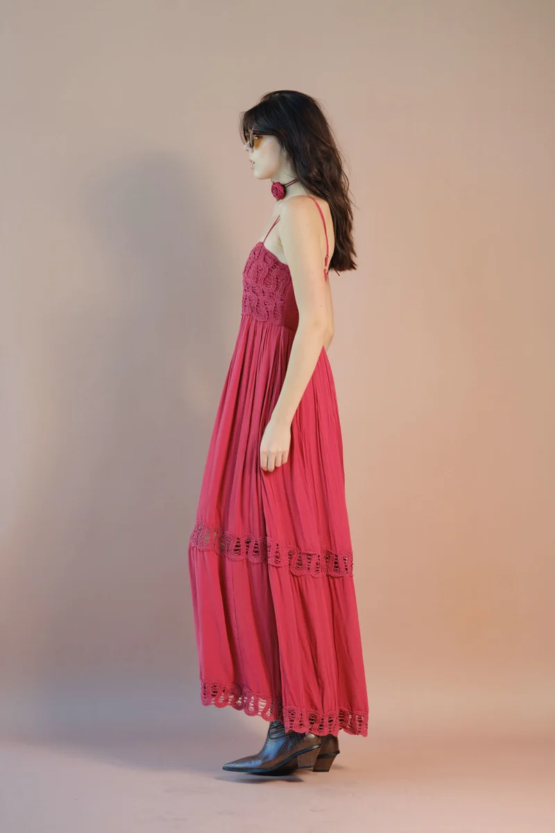 Crissy|100% Viscose Maxi Dress Strappy Lace Style