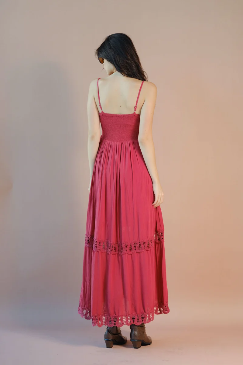 Crissy|100% Viscose Maxi Dress Strappy Lace Style