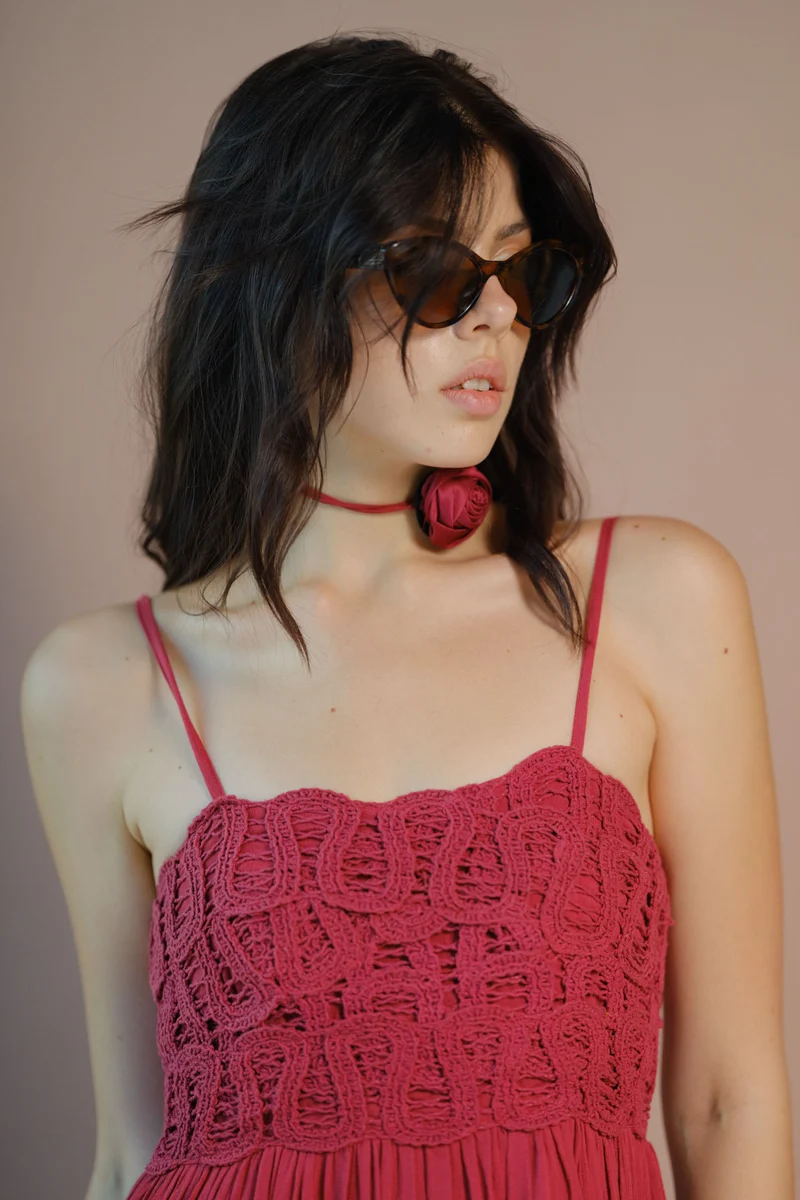 Crissy|100% Viscose Maxi Dress Strappy Lace Style