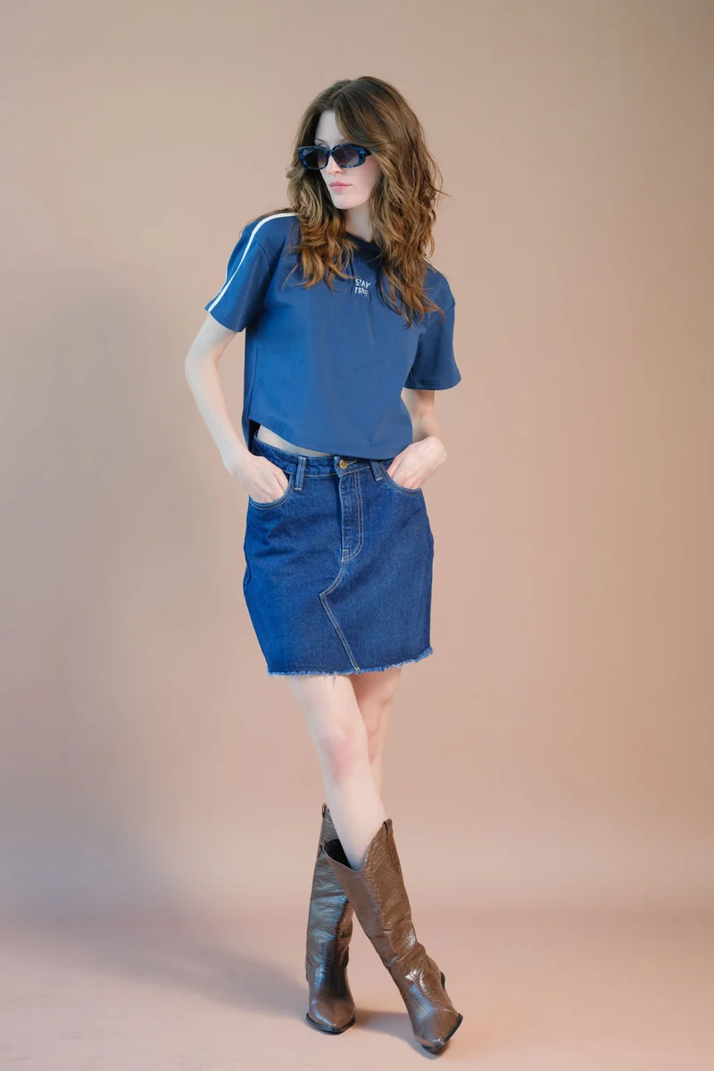Ozzy|Cotton Stretch Blue Varsity Casual Tee