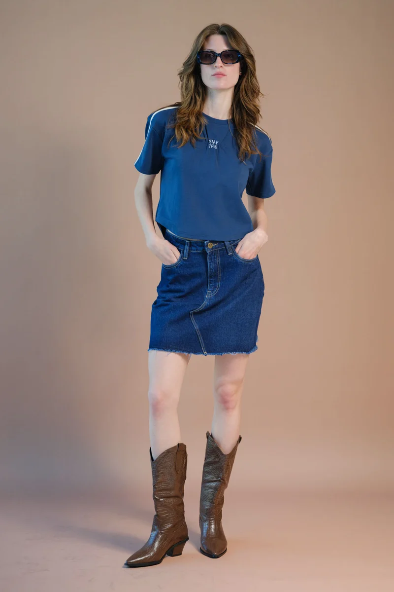 Ozzy|Cotton Stretch Blue Varsity Casual Tee