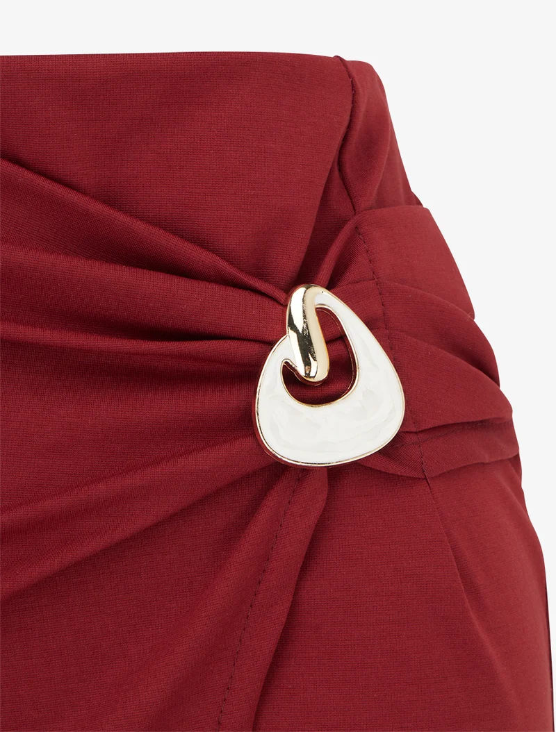 Jupe midi style portefeuille à bijou effet nacré - Bordeaux