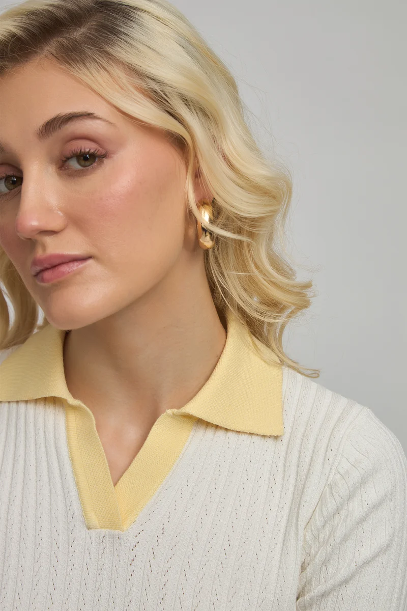 Sasha|Viscose Shirtcollar Fitted Knit Crop Top